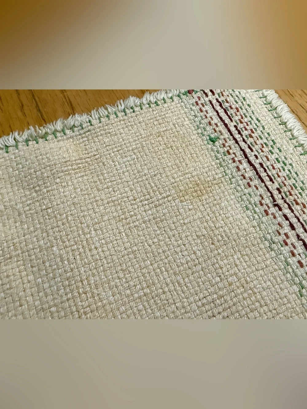 Vintage Woven Cotton Placemats Set 4 Cream Red Green Cottagecore Farmhouse